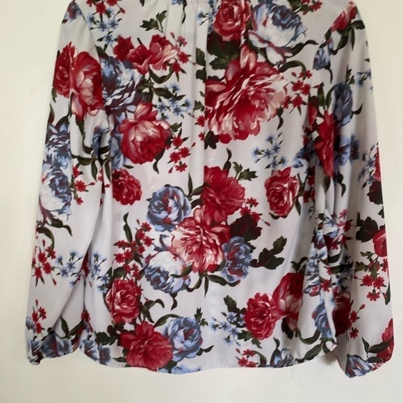LOFT XSp floral, pop over blouse with neck tie accent - Picture 3 of 6